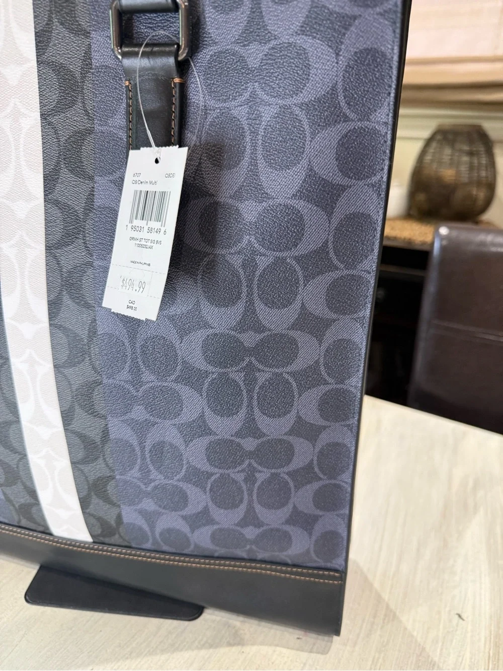 Coach Men’s Graham Signature Stripe Crossbody Tote Bag in Charcoal/Blue/White